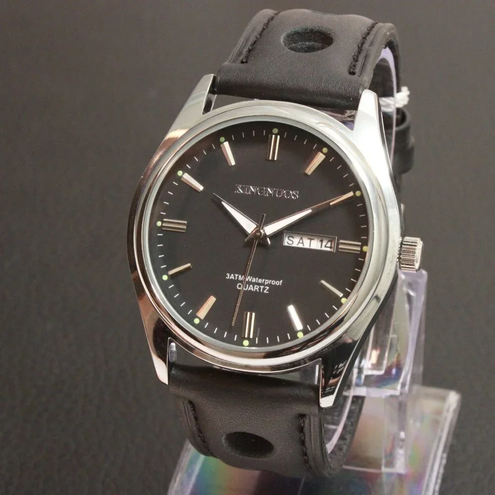 Men's Contemporary Sport Watch Silver Case Black Rally Strap 40mm